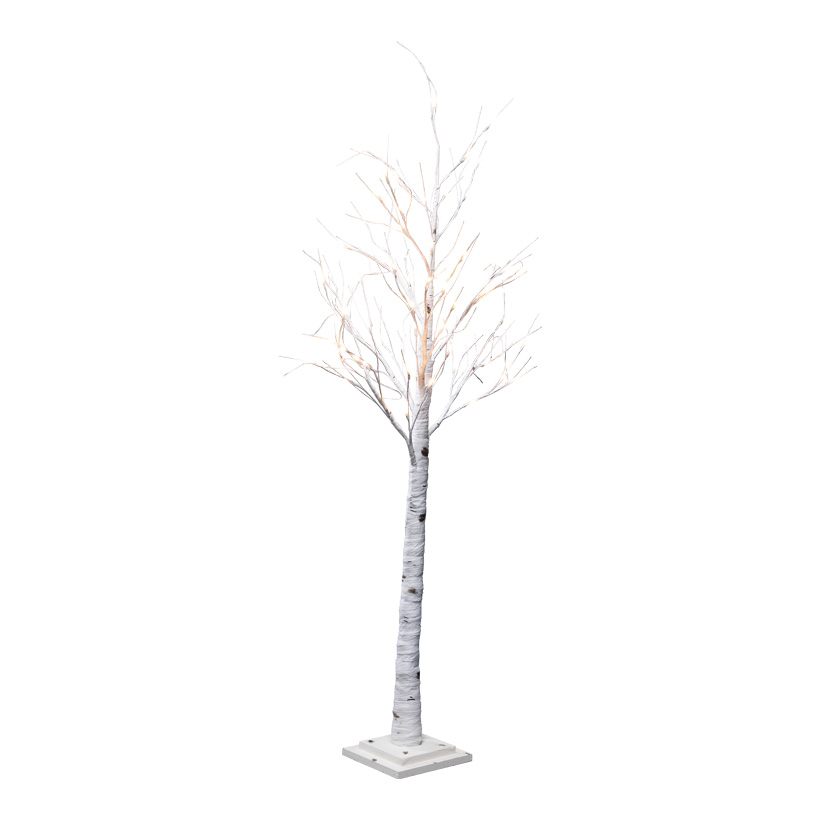 LED-Birkenbaum 150cm Holzfuß: 20x20x3,5cm mit 72 LEDs, aus Kunststoff, 5m Zuleitung, mit IP44 Transformer, 24V