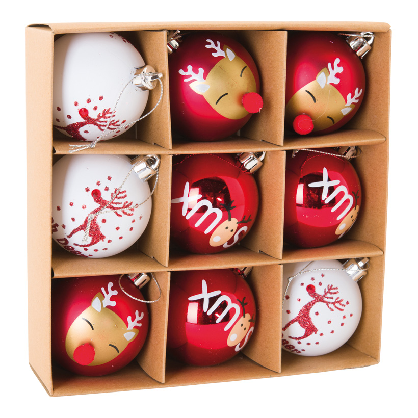 Weihnachtskugeln, Ø 6cm 9 Stk., aus Kunststoff, Ornamente, im Blister mit Sichtfenster