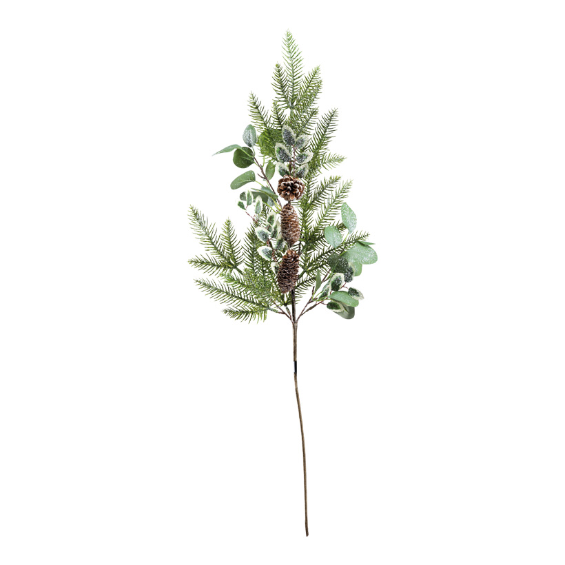 Branche de sapin, décorée, 85cm en plastique, f. d'eucalyptus,pommes de pin,enneigées,flexibles