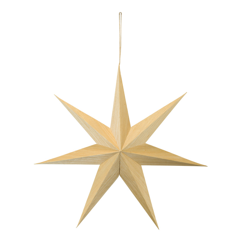 Étoile pliante, Ø 40cm 7 pointes, avec cintre, aspect bois, en carton, optique bois, avec fermeture magnétique