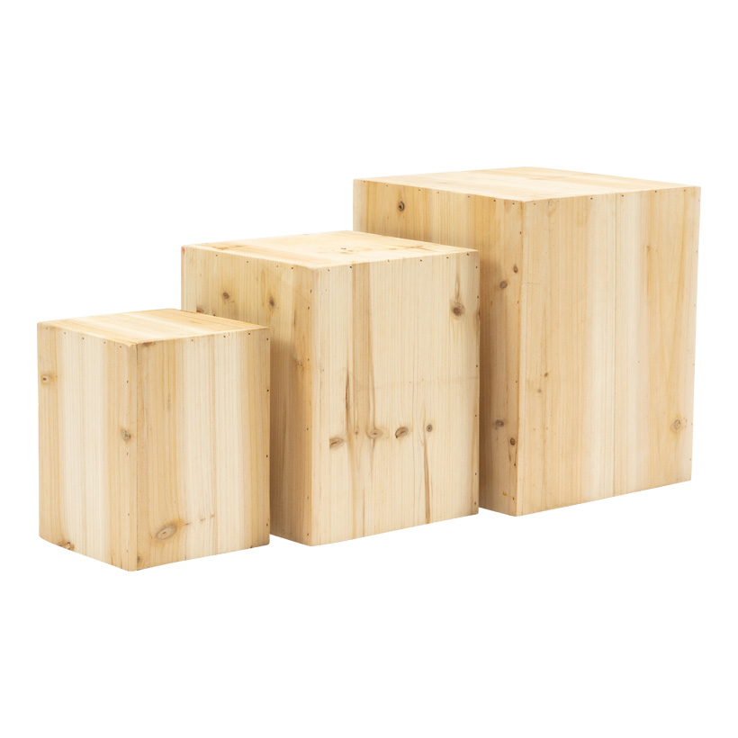 Holzpodeste im Set, 30x25x25cm, 25x20x20cm 20x15x15cm 3-fach, aus Tannenholz, unten offen, ineinander passend