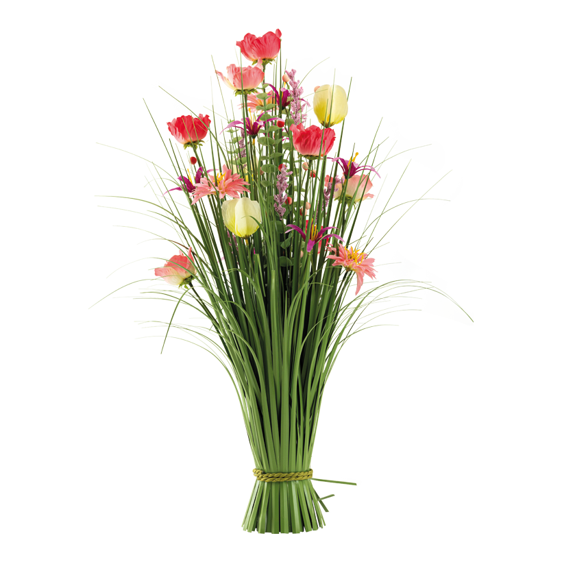 Grasbündel 45cm Fuß: Ø 8cm, Breite: Ø 25cm mit Frühlingsblüten, aus Kunststoff