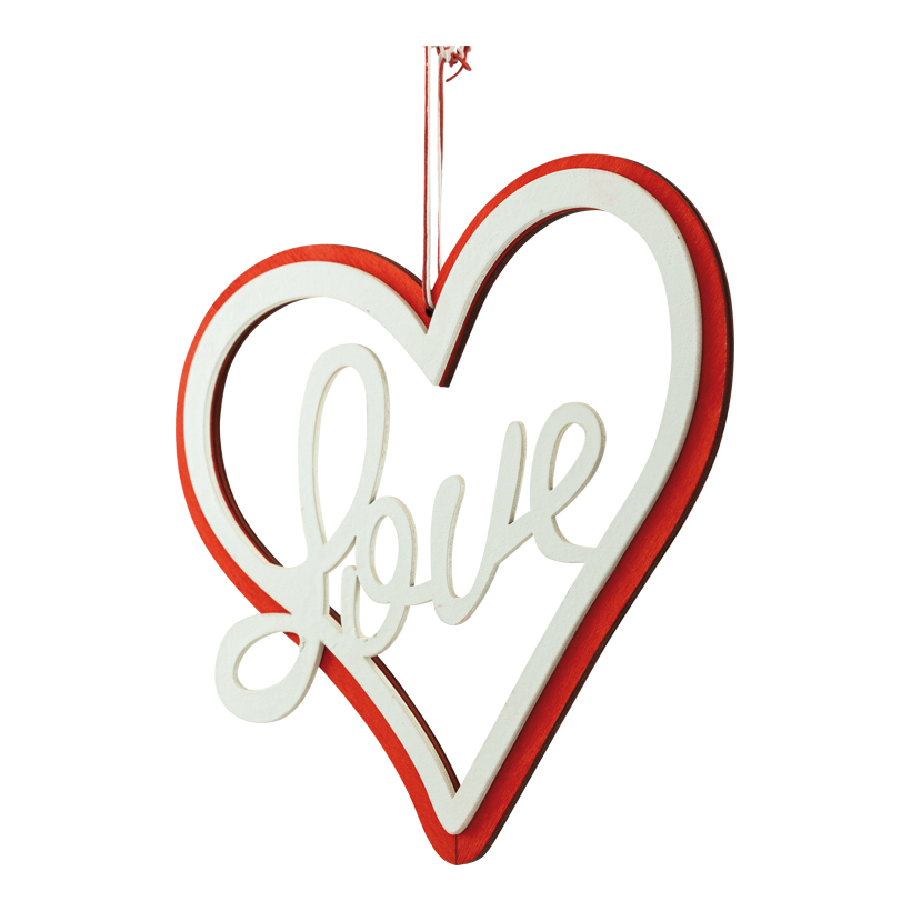 Cœur à inscription "Love", 20cm en bois, uni-face, avec suspension