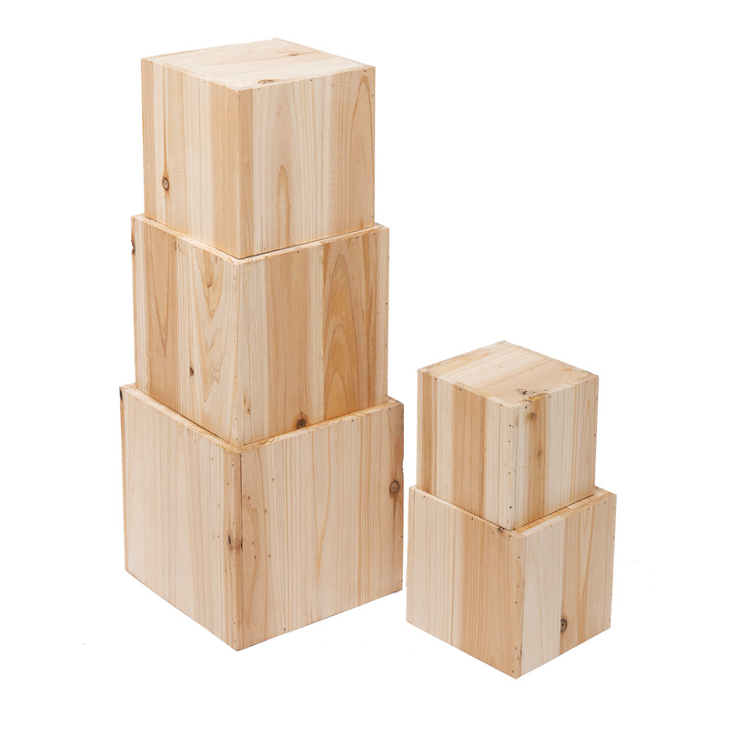 Boîtes en bois, 20cm, 18cm, 16cm, 14cm, 12cm, 5pcs./set, assemblable, carré