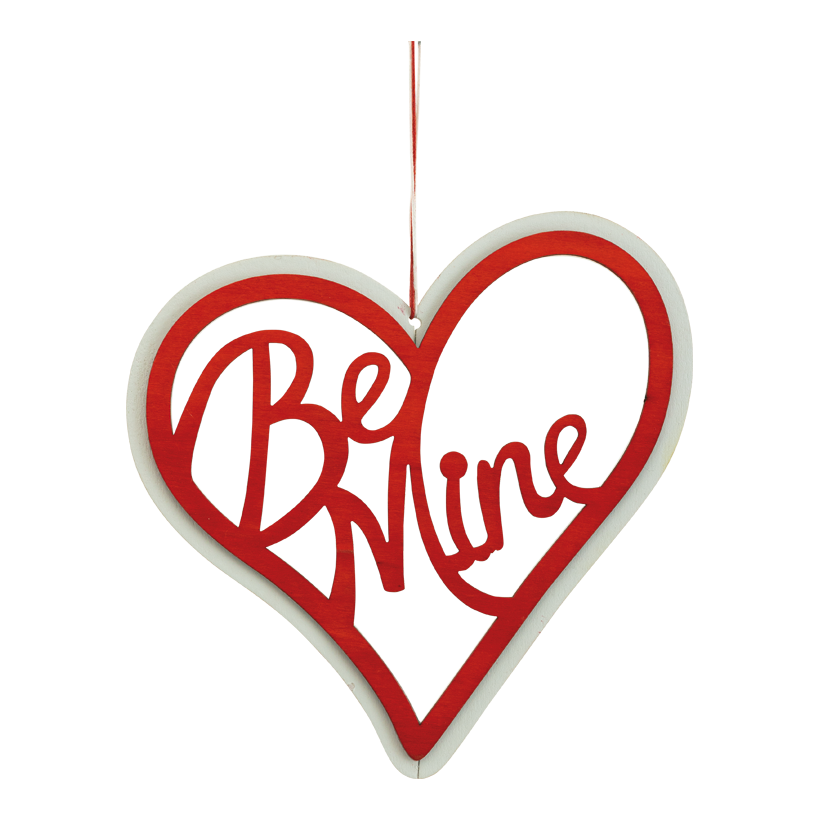 Herz mit Schriftzug "Be Mine", 20cm aus Holz, einseitig, mit Hänger
