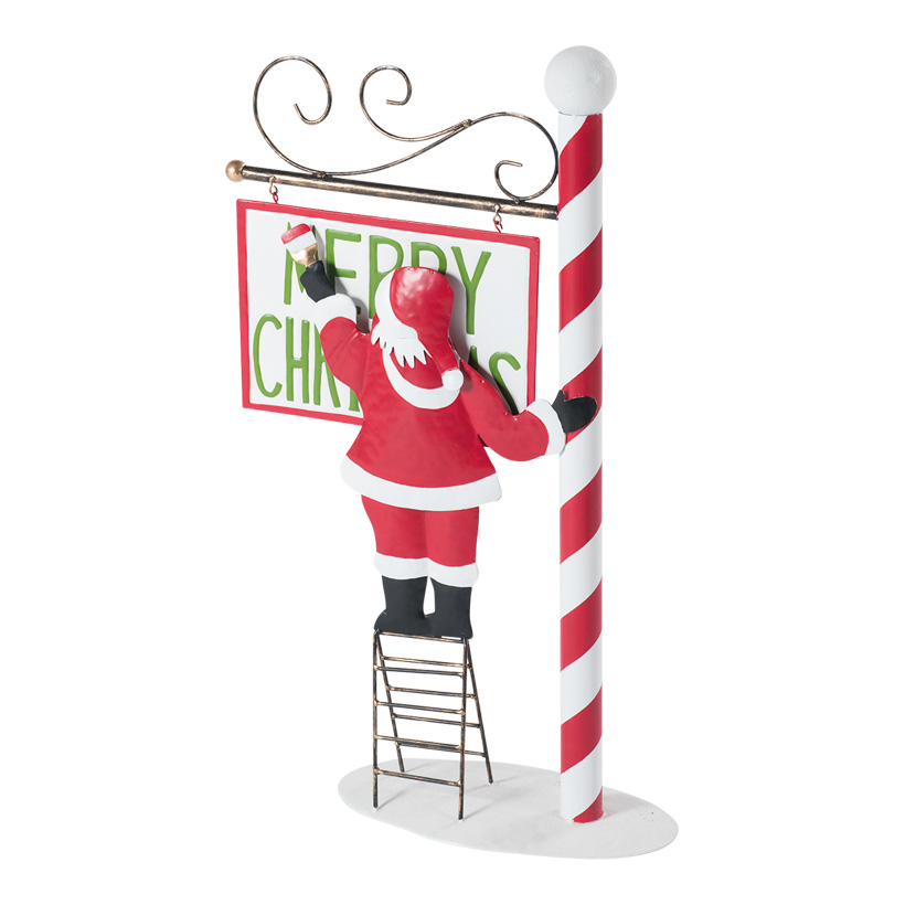 Schild "Merry Christmas", 92x52cm mit Weihnachtsmann auf Leiter, aus Metall