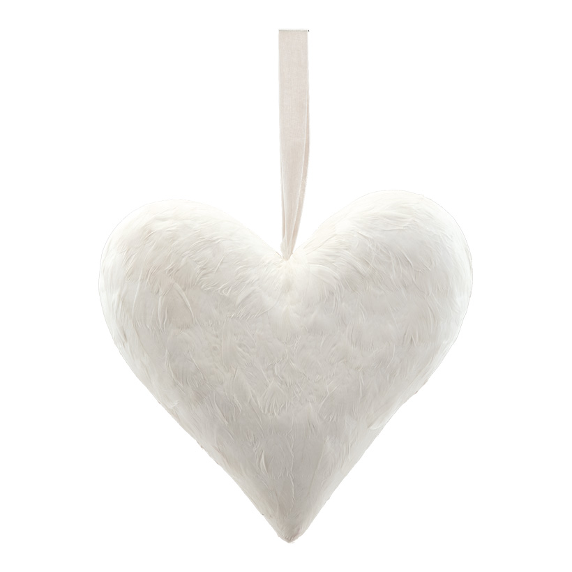 Herz mit Hänger, H: 32cm bezogen mit Federn, aus Hartschaum