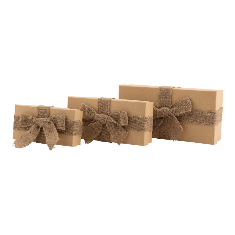 Boîte-cadeau, 30x15x8cm,25x12x6cm 20x20x20cm 3 pcs/set, avec noeud de jute, rectangulaire, emboîtables