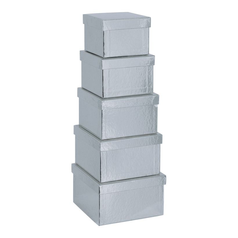 Boxen, 15,5x15,5x10cm - 18,5x18,5x11cm, 5 Stk./Satz, quadratisch, nestend, Pappe