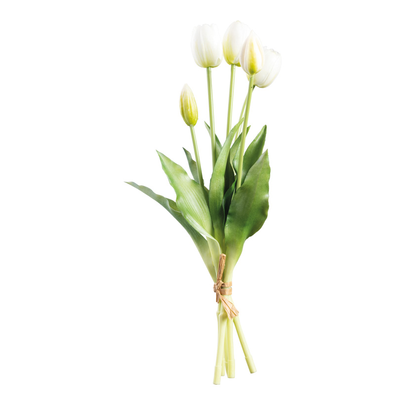 Bouquet de tulipes, 40cm Stiel: 35cm 5-fois, en plastique/soie artificielle, flexible, effet touche réelle