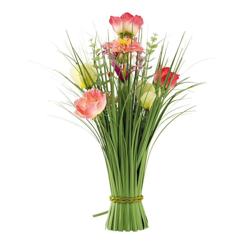 Grasbündel 70cm Fuß: Ø 10cm, Breite: Ø 30cm mit Frühlingsblüten, aus Kunststoff